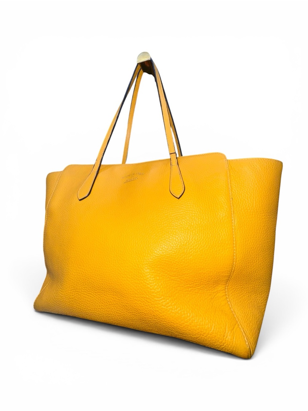 Gucci Large Swing Tote Yellow Pebbled Leather Blue Interior Italy with COA
